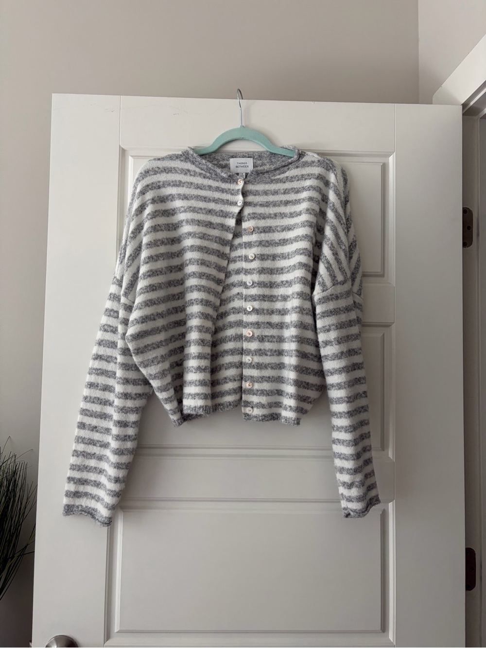 Vestique Cozy Striped Button-Front Sweater Cardigan - Gray & White